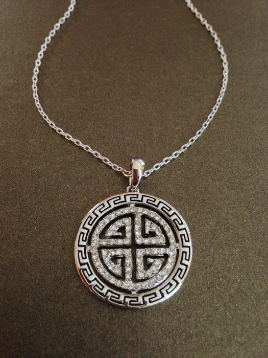 Crystal Medallion Necklace Set (Silver)